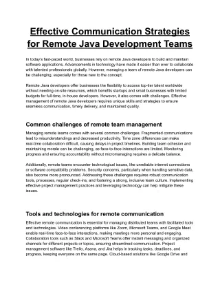 Effective Communication Strategies for Remote Java Development Teams