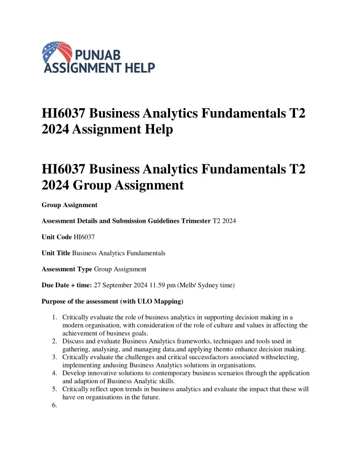 hi6037 business analytics fundamentals t2 2024