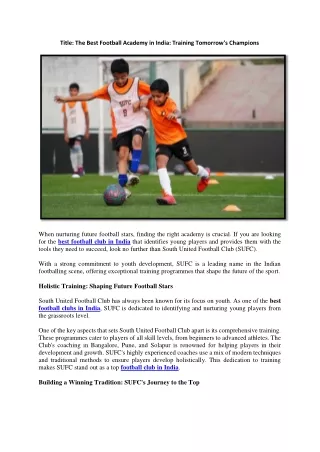 The Best Football Academy in India Training Tomorrow's Champions