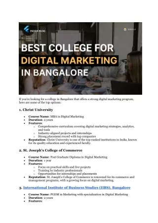 Best College for Digital Marketing in Bangalore