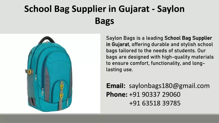 school bag supplier in gujarat saylon bags