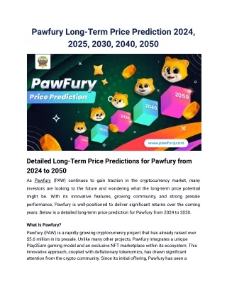 Pawfury Long-Term Price Prediction 2024, 2025, 2030, 2040, 2050