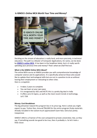 Is IGNOU Online MCA Worth It