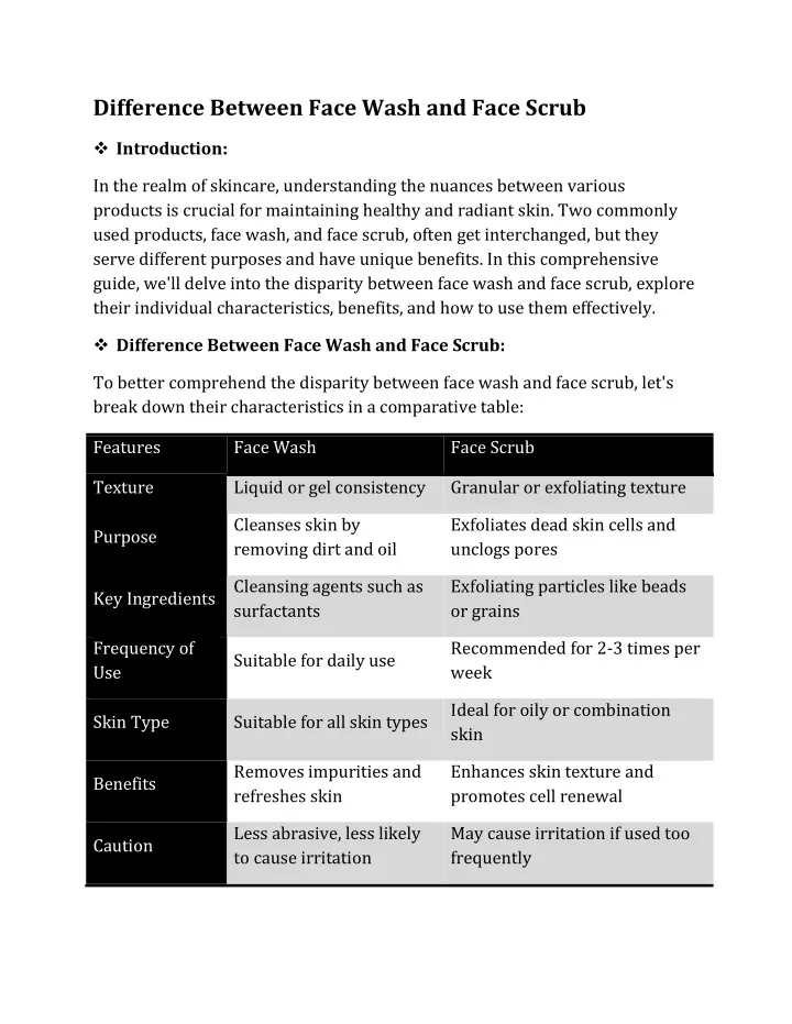 difference between face wash and face scrub