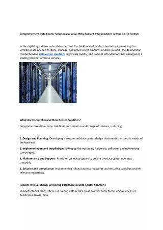 Comprehensive Data Center Solutions in India: Why Radiant Info Solutions is Your