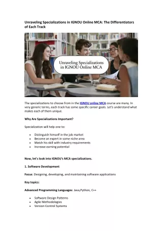 Unraveling Specialisations in IGNOU Online MCA