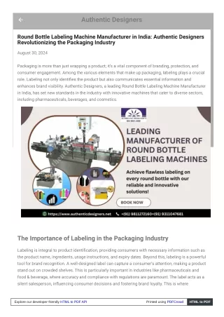 Round Bottle Labeling Machine Manufacturer in India: Authentic Designers
