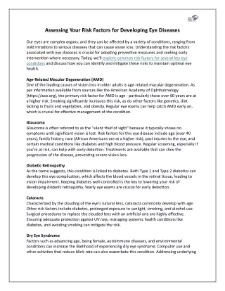 Assessing Your Risk Factors for Developing Eye Diseases