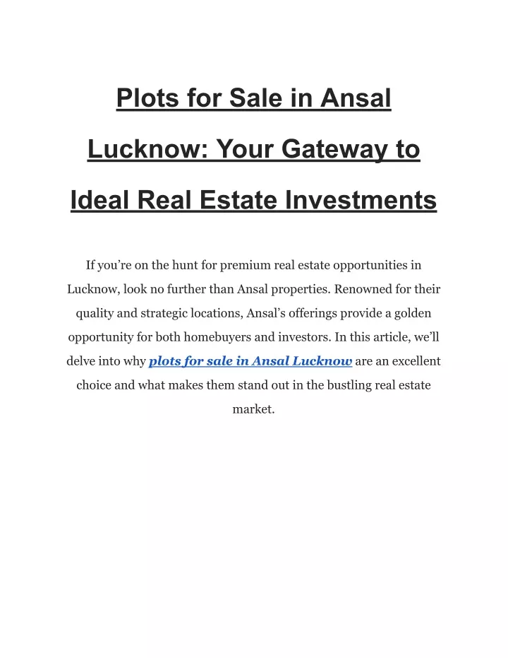 plots for sale in ansal