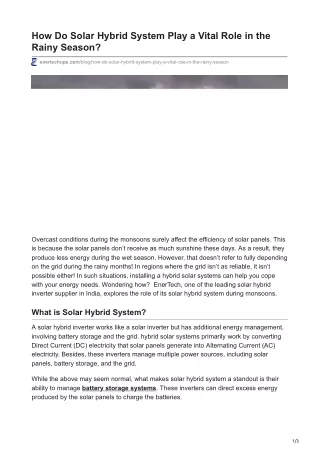 How Do Solar Hybrid System Play a Vital Role in the Rainy Season