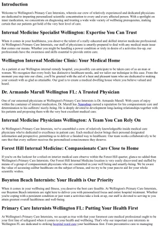 Wellington's Primary Care Internists: Providing Personalized Medical Attention