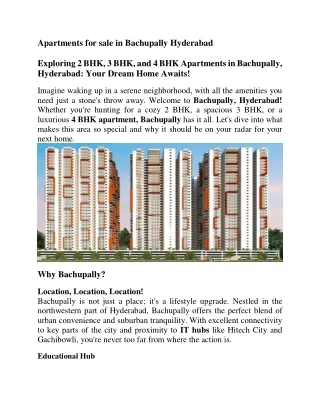 Apartments for sale in Bachupally Hyderabad