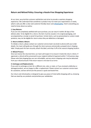 return and refund policy ensuring a hassle free