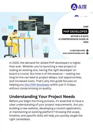 Hire PHP Developer Within 3–5 Days A Comprehensive Guide in 2024