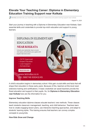 Elevate Your Teaching Career Diploma in Elementary Education Training Support near Kolkata