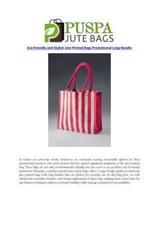 Eco-Friendly and Stylish Jute Printed Bags Promotional Long Handle