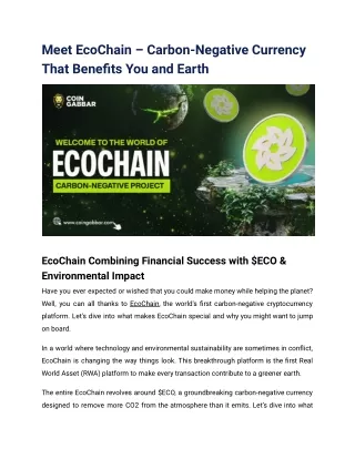 Meet EcoChain – Carbon-Negative Currency That Benefits You and Earth