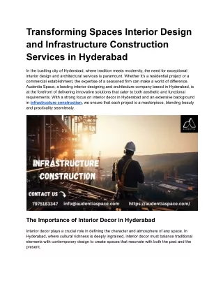 Transforming Spaces Interior Design and Infrastructure Construction Services in Hyderabad