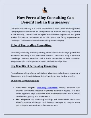 How Ferro-alloy Consulting Can Benefit Indian Businesses?