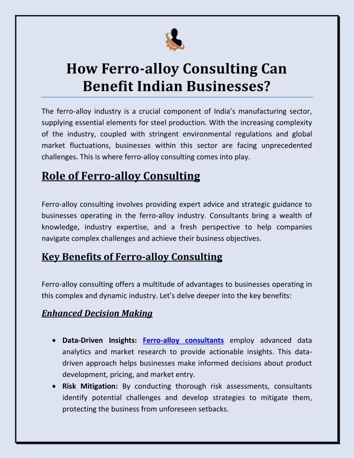 how ferro alloy consulting can benefit indian