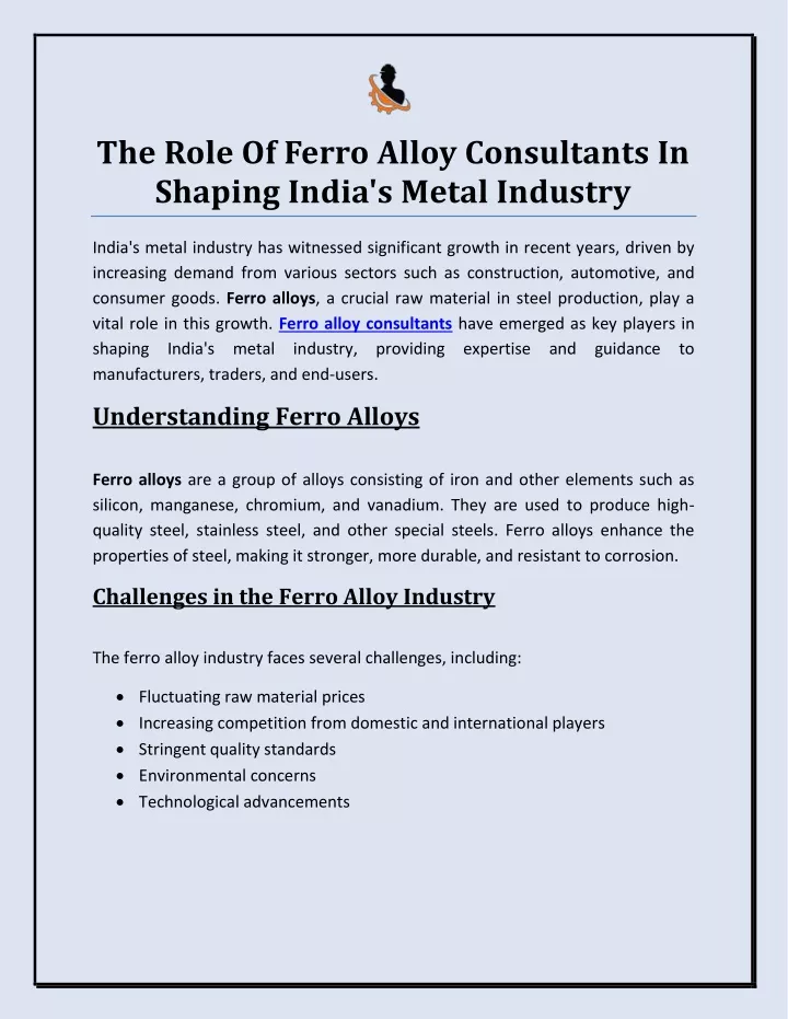 the role of ferro alloy consultants in shaping