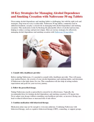 10 Key Strategies for Managing Alcohol Dependence and Smoking Cessation with Naltrexone 50 mg Tablet