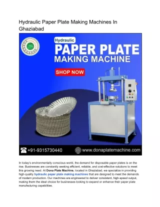 Hydraulic Paper Plate Making Machines in Ghaziabad