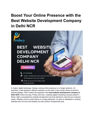 Boost Your Online Presence with the Best Website Development Company in Delhi NC
