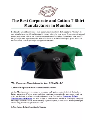 Leading Corporate T-Shirt Manufacturer and Cotton T-Shirt Supplier in Mumbai