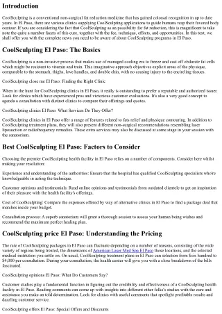 Everything You Should Know About CoolSculpting Packages in El Paso.