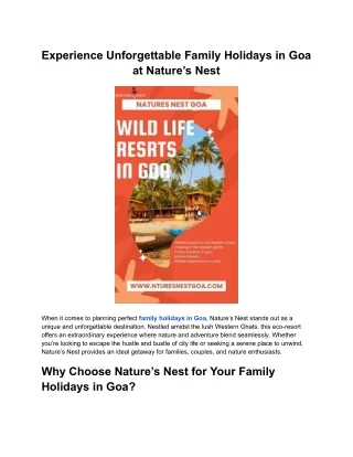 Experience Unforgettable Family Holidays in Goa at Nature’s Nest