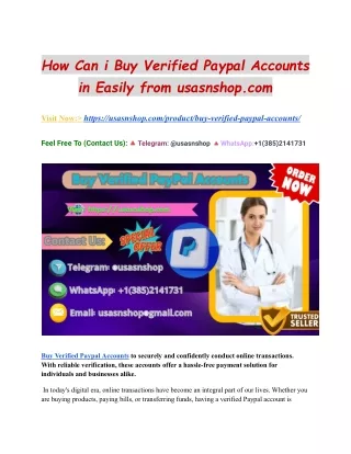 How Can i Buy Verified Paypal Accounts in Easily from usasnshop