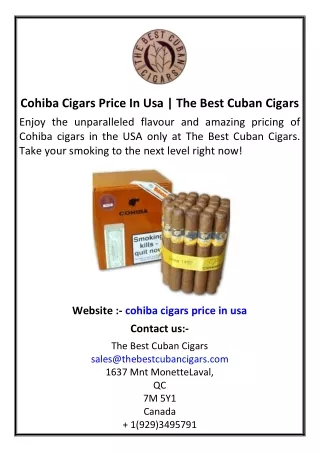 Cohiba Cigars Price In Usa | The Best Cuban Cigars
