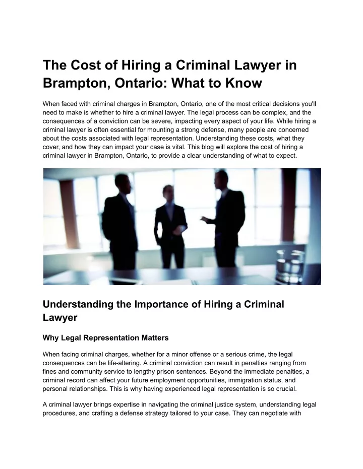 the cost of hiring a criminal lawyer in brampton