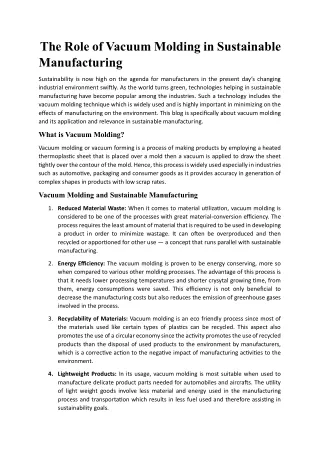 The Role of Vacuum Molding in Sustainable Manufacturing