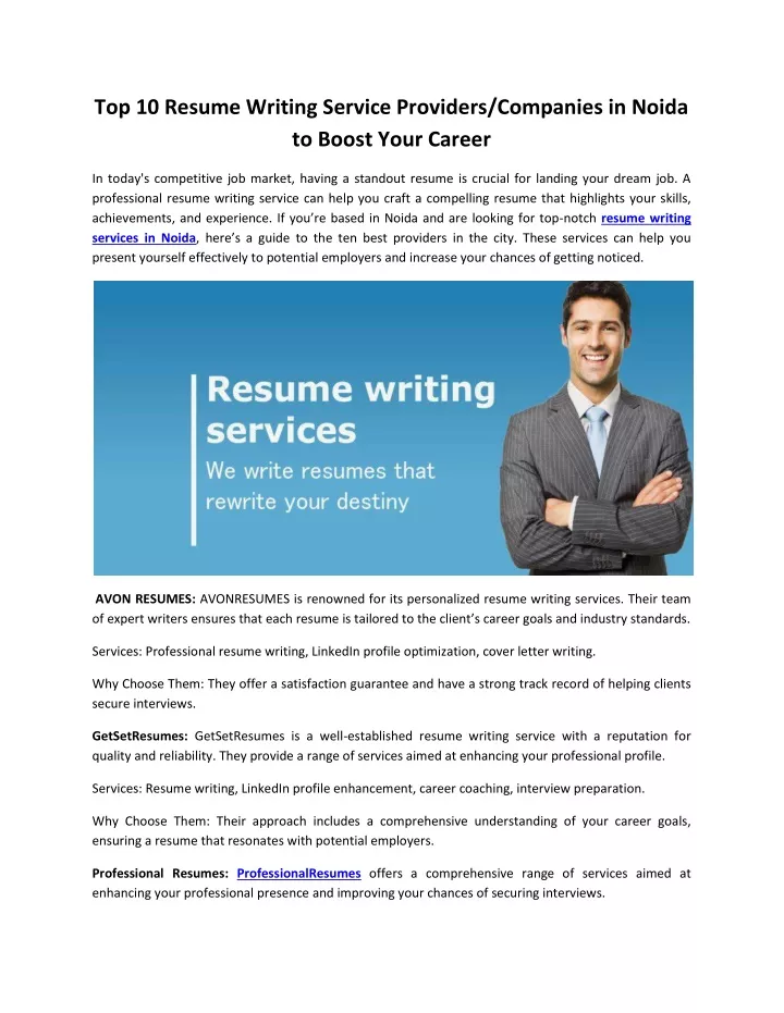 top 10 resume writing service providers companies