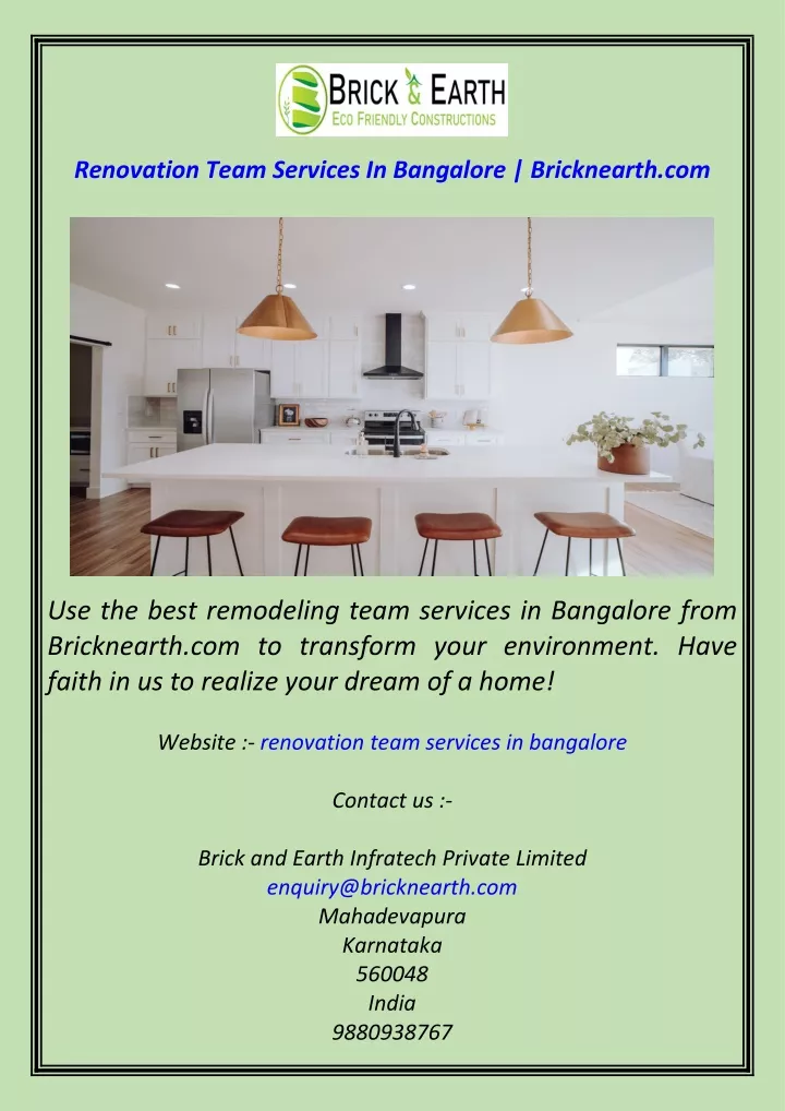 renovation team services in bangalore bricknearth