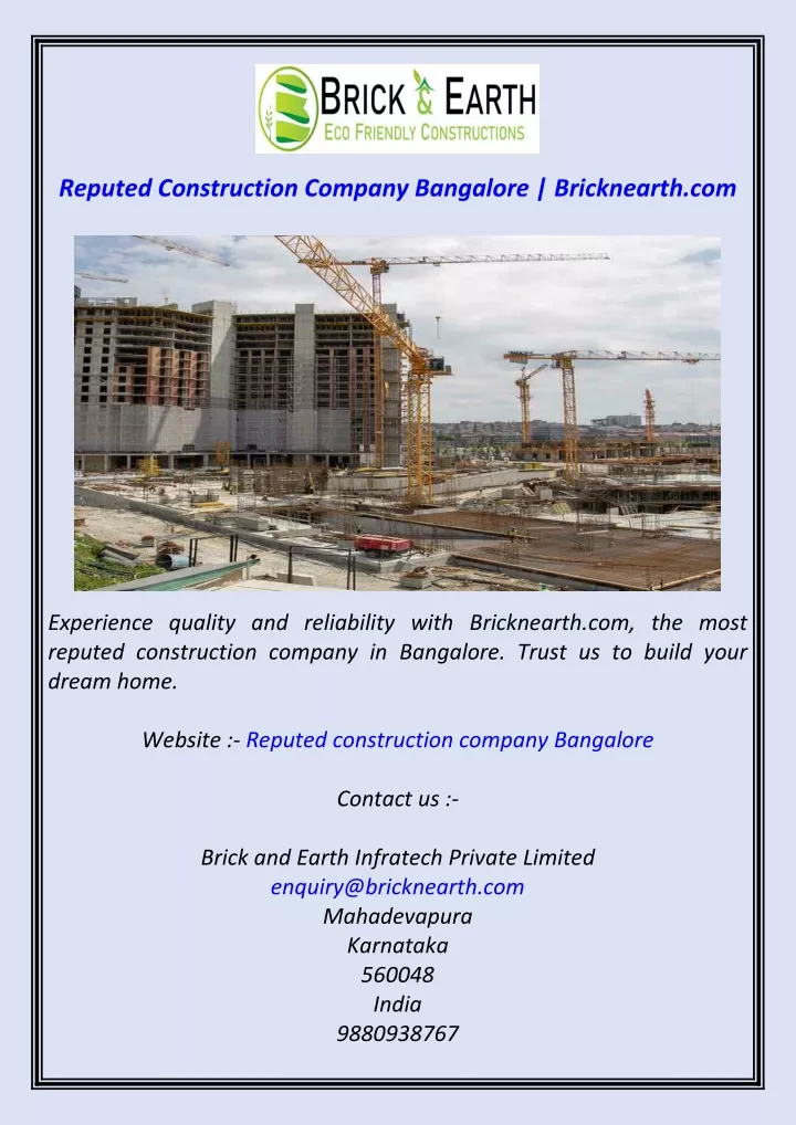 reputed construction company bangalore