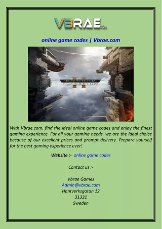 online game codes  Vbrae.com