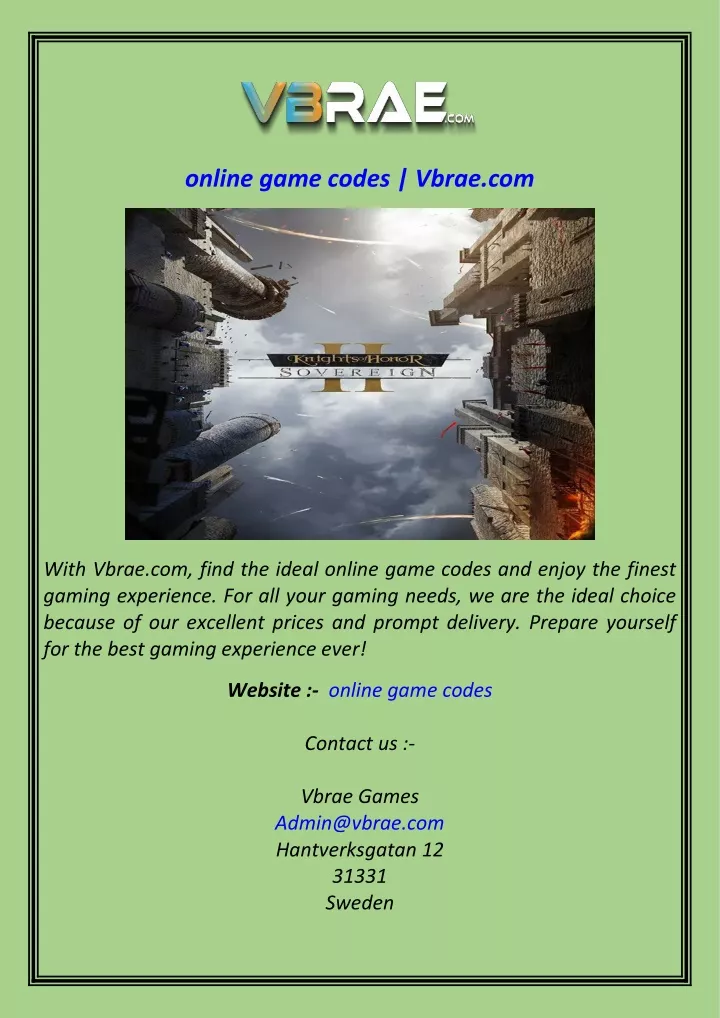 online game codes vbrae com