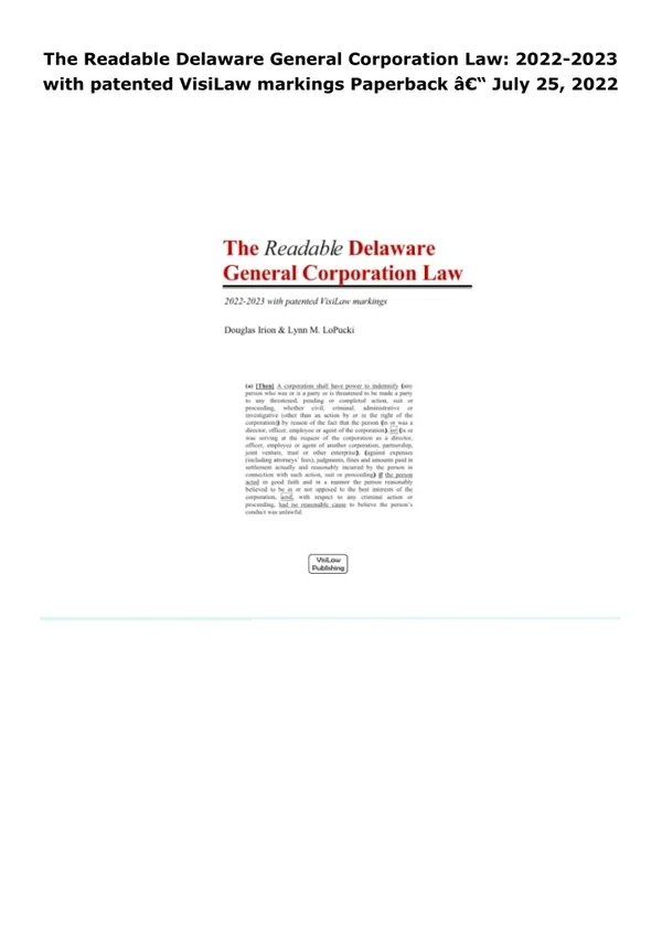 read the readable delaware general corporation law: 2022-2023 with pat