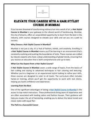 Elevate Your Career with a Hair Stylist Course in Mumbai