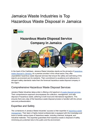 jamaica waste industries is top hazardous waste