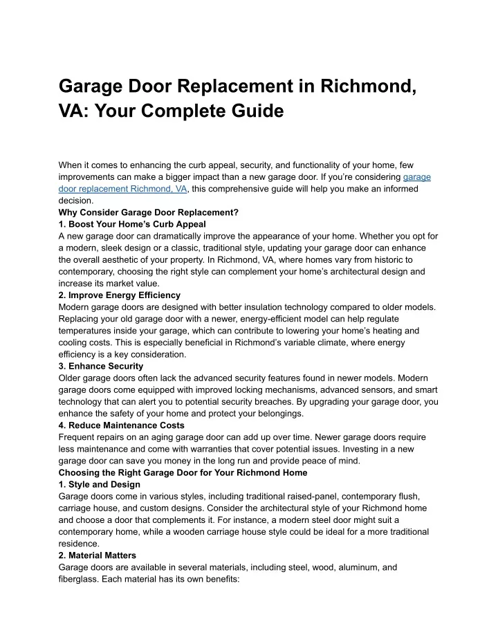 garage door replacement in richmond va your