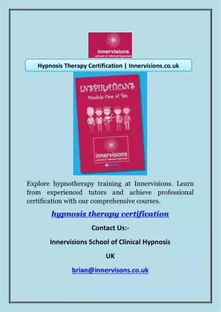 Hypnosis Therapy Certification | Innervisions.co.uk