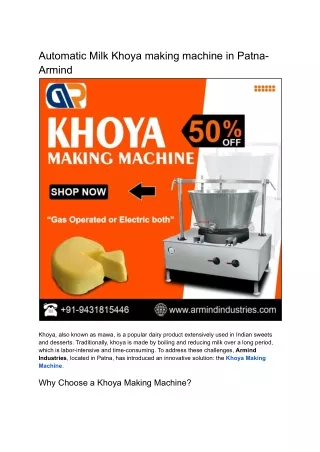 Automatic Milk Khoya making machine in Patna- Armind