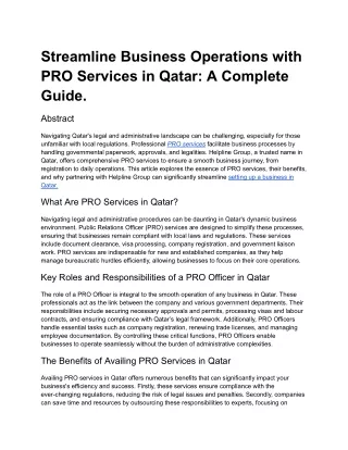 Streamline Business Operations with PRO Services in Qatar_ A Complete Guide