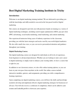 Best Digital Marketing Course in Trichy