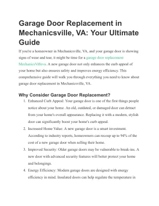 Garage door replacement MechanicsVilleva