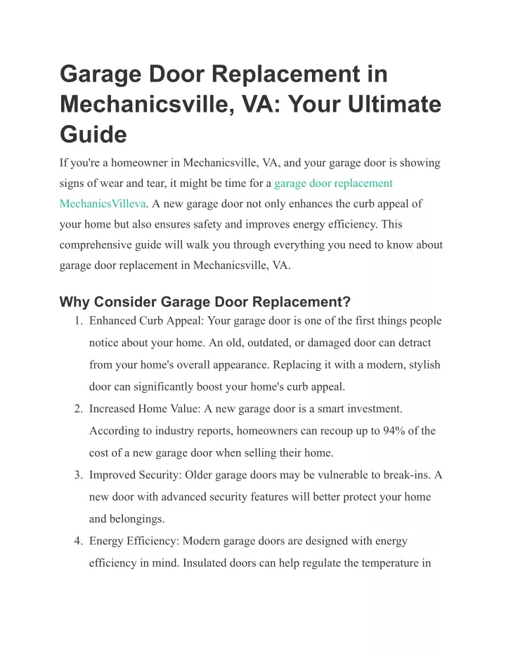 garage door replacement in mechanicsville va your